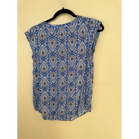 Artisan NY Womens Blue Blouse Small Paisley sleeveless striped rayon v-neck - Picture 6 of 7